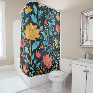 Rot, Blau und Gelb Boho Duschvorhang