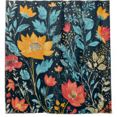 Rot, Blau und Gelb Boho Duschvorhang (Vorderseite)