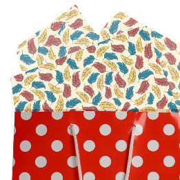 Rot, Blau und Gelb Cartoon Feathers on Cream Seidenpapier