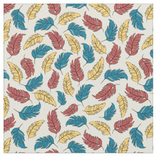 Rot, Blau und Gelb Cartoon Feathers on Cream Stoff