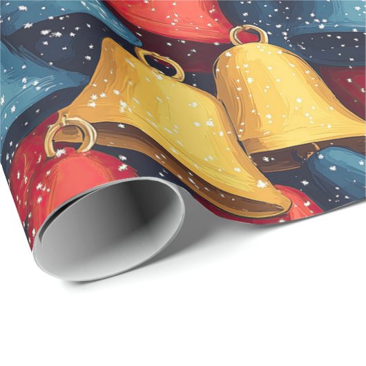 Rot, Blau und Gelb Weihnachtsglocken Geschenkpapier (Rolleneckpunkt)