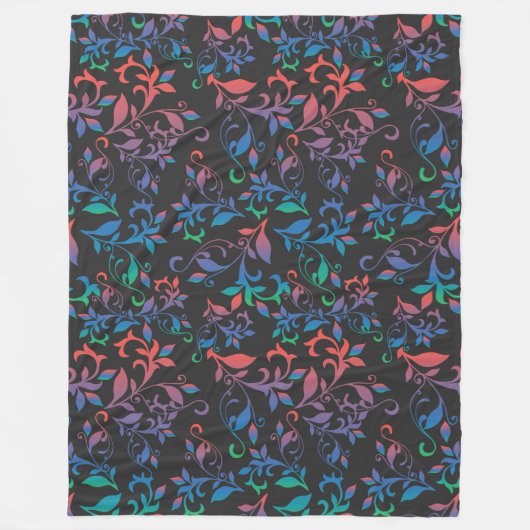 Rot, Blau und Grün, Abstrakte Blüte in Schwarz Fleecedecke (Vorderseite)