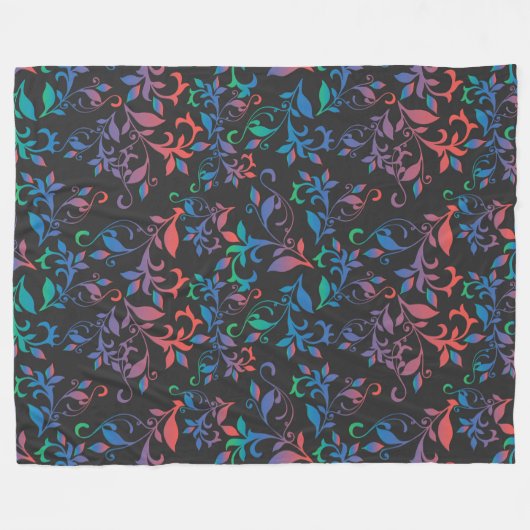 Rot, Blau und Grün, Abstrakte Blüte in Schwarz Fleecedecke (Vorderseite (Horizontal))