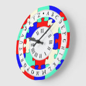 Rot, Blau und Weiß Jigsaw und Englisch Alphabet Große Wanduhr (Winkel)