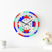 Rot, Blau und Weiß mit Stunden und Minuten Große Wanduhr (Zuhause)