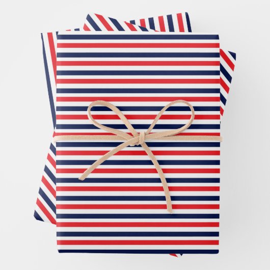 Rot, blau und weiß Streifen Geschenkpapier Set (Beispiel)
