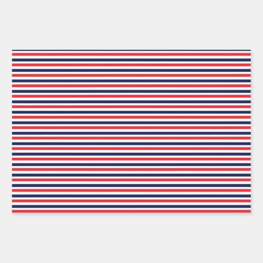 Rot, blau und weiß Streifen Geschenkpapier Set (Vorderseite)