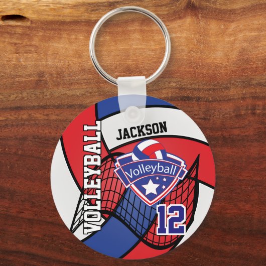 Rot, Blau und Weiß - Volleyball-Design Schlüsselanhänger (Rückseite)