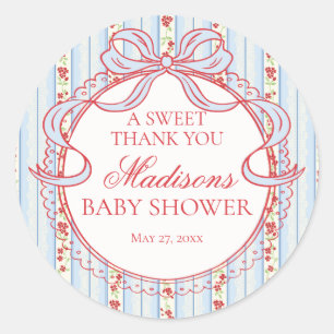 Rot Blau Vintage Fancy Floral Babyparty Kreis Runder Aufkleber
