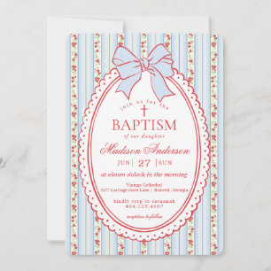 Rot & Blau Vintage Fancy Floral Taufe Einladung