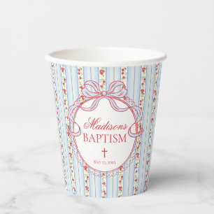 Rot & Blau Vintage Fancy Floral Taufe Pappbecher