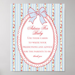 Rot & Blau Vintage Fancy Florales Beratung Baby Sh Poster
