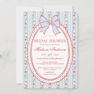 Rot & Blau Vintage Fancy Florales Brautbad Einladung