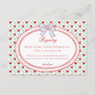 Rot & Blau Vintage Fantasie Blumen Baby-Registry Begleitkarte