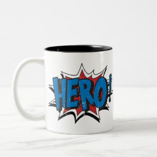 Rot & Blau Vintage-Held-Grafik Superhelden-Clipart Zweifarbige Tasse