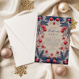 Rot-Blau-Weihnachten im Vintage-Stil Einladung