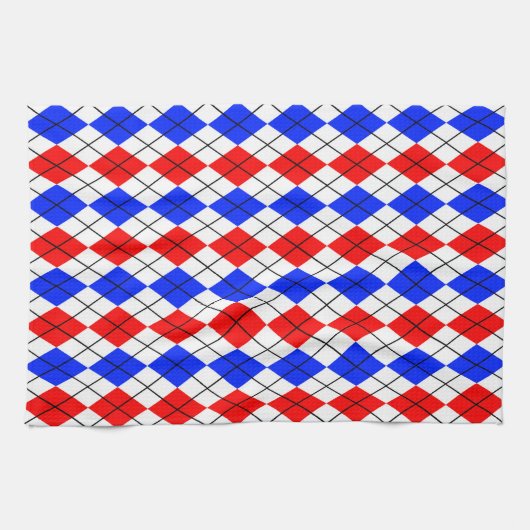 Rot Blau Weiß Argyle Karo Design  Geschirrtuch (Horizontal)