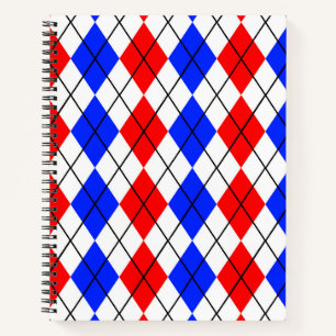 Rot Blau Weiß Argyle Karo Design  Notizblock