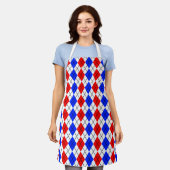 Rot Blau Weiß Argyle Karo Design Schürze (Getragen)