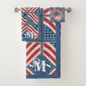 Rot-Blau-Weiße Muster US Flagge Monogram Badhandtuch Set (Insitu)