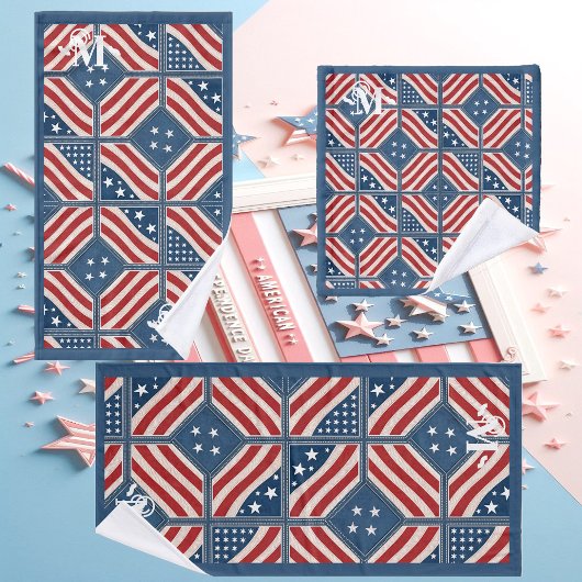 Rot-Blau-Weiße Muster US Flagge Monogram Badhandtuch Set