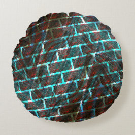 Rot blaue Flecken, Kratzer, Gitter oder Backstein  Rundes Kissen