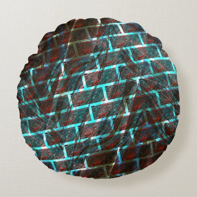 Rot blaue Flecken, Kratzer, Gitter oder Backstein  Rundes Kissen (Vorderseite)