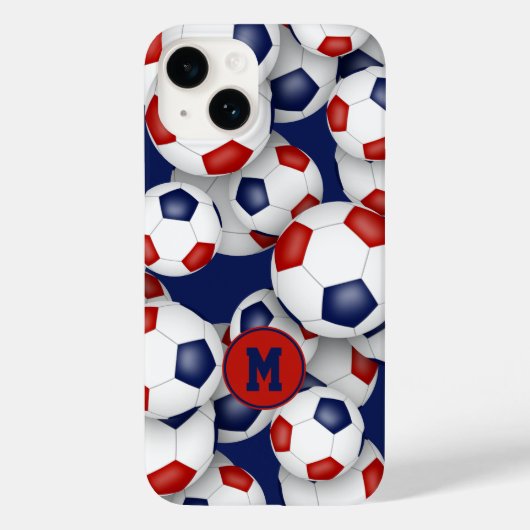 Rot-blaue Fußbälle mit Monogramm Case-Mate iPhone Hülle (Rückseite)