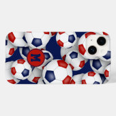 Rot-blaue Fußbälle mit Monogramm Case-Mate iPhone Hülle (Rückseite (Horizontal))
