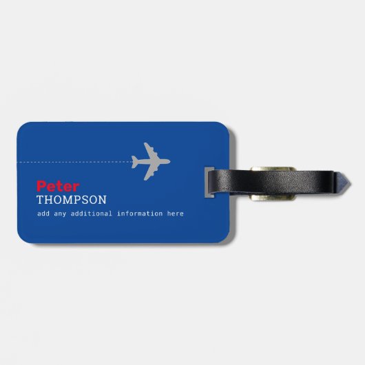 rot-blaue Gepäckmarke mit Namen Gepäckanhänger (Rückseite horizontal)