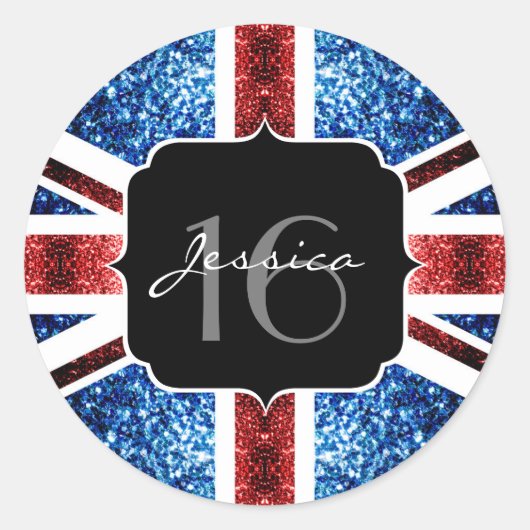 Rot-blaue Glitzern-Glitzer Schweden 16 Runder Aufkleber (Vorderseite)