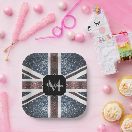 Rot-blaue Glitzern mit der Flagge des Vereinigten  Pappteller (Party)