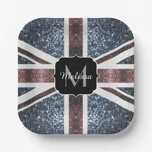 Rot-blaue Glitzern mit der Flagge des Vereinigten Pappteller (Vorderseite)