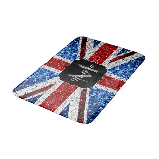 Rot-blaue Glitzern, Monogram Badematte (Schrägansicht)