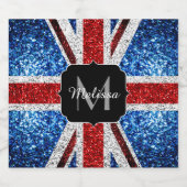 Rot-blaue Glitzern, Monogram Bierflaschenetikett (Einzelnes Label)