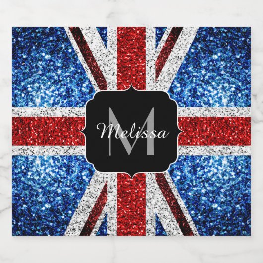 Rot-blaue Glitzern, Monogram Bierflaschenetikett (Einzelnes Label)