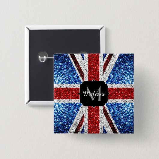 Rot-blaue Glitzern, Monogram Button (Vorne & Hinten)