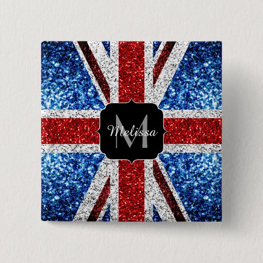 Rot-blaue Glitzern, Monogram Button (Vorderseite)