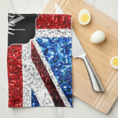 Rot-blaue Glitzern, Monogram Geschirrtuch (Viertel Falte)