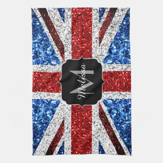 Rot-blaue Glitzern, Monogram Geschirrtuch (Vertikal)