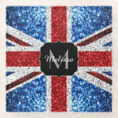 Rot-blaue Glitzern, Monogram Glasuntersetzer (Vorderseite)