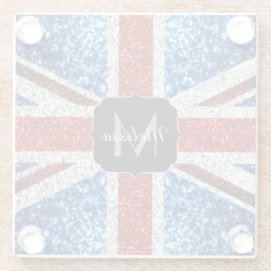 Rot-blaue Glitzern, Monogram Glasuntersetzer (Rückseite)