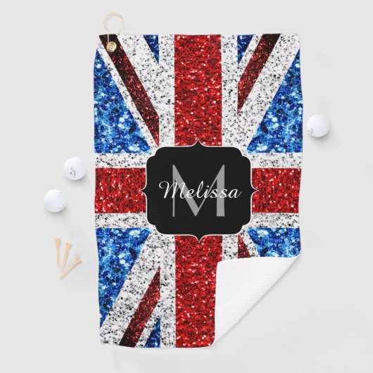 Rot-blaue Glitzern, Monogram Golfhandtuch (Insitu)