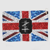 Rot-blaue Glitzern, Monogram Golfhandtuch (Horizontal)