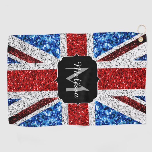 Rot-blaue Glitzern, Monogram Golfhandtuch (Horizontal)