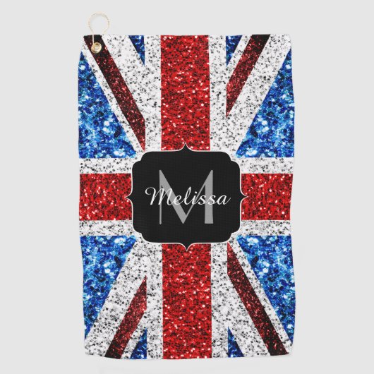 Rot-blaue Glitzern, Monogram Golfhandtuch (Vorderseite)