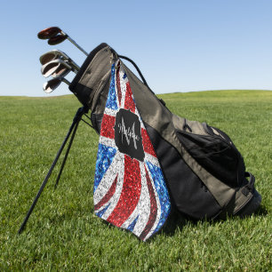 Rot-blaue Glitzern, Monogram Golfhandtuch