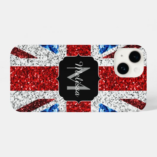 Rot-blaue Glitzern, Monogram iPhone Hülle (Rückseite (Horizontal))