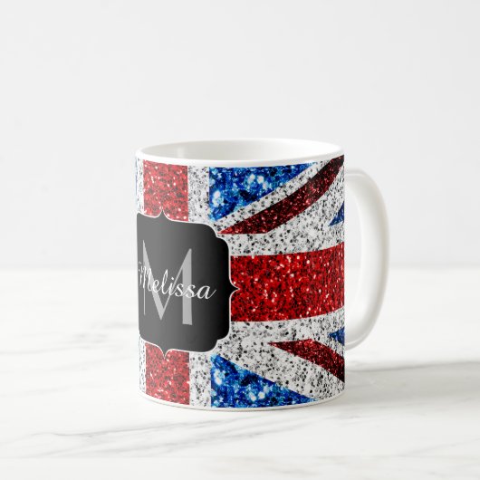 Rot-blaue Glitzern, Monogram Kaffeetasse (VorderseiteRechts)