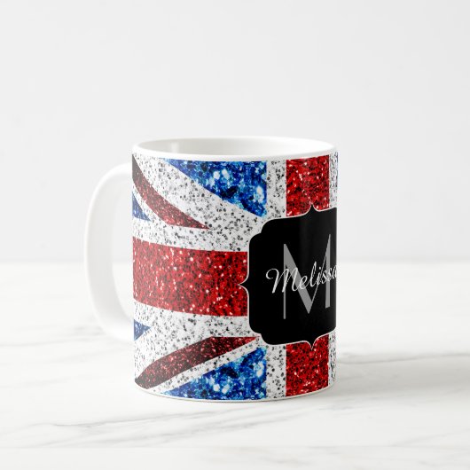Rot-blaue Glitzern, Monogram Kaffeetasse (Vorderseite Links)